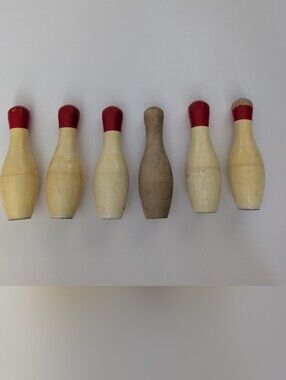 Vintage 50s-60s 6 Wood Skittles - Bowling Pins - Bowling Game 5" - Great Display